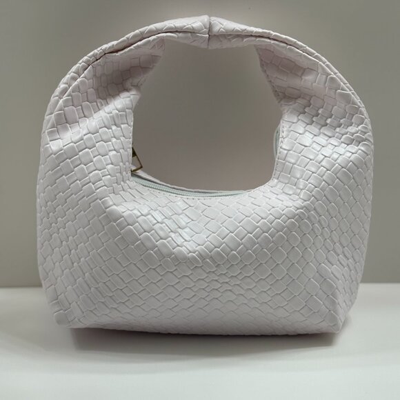 Embossed Woven Slouchy Mini Hobo Bag Faux Leather-White- NWT - Picture 4 of 10